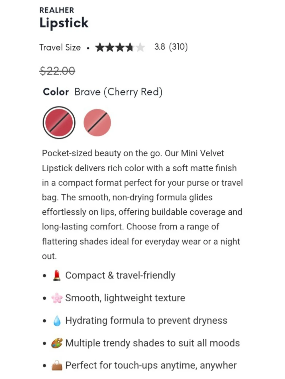 🎉2•$13/3•$18🎉 REALHER Mini Lipstick In Brave